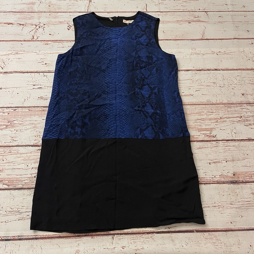 Rebecca Taylor Mini Dress Women's Size 10 Black Blue Snake‎ Print Chiffon Crew